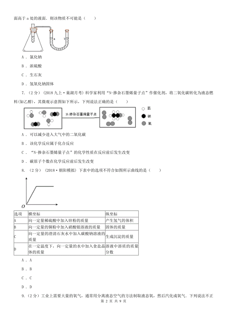 吕梁市2020版九年级上学期化学期中考试试卷D卷（考试）_第2页