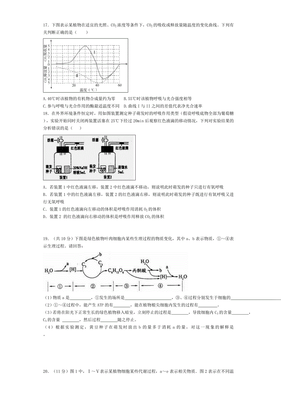 高中生物必修1第五章ATP的主要来源-细胞呼吸复习题_第4页