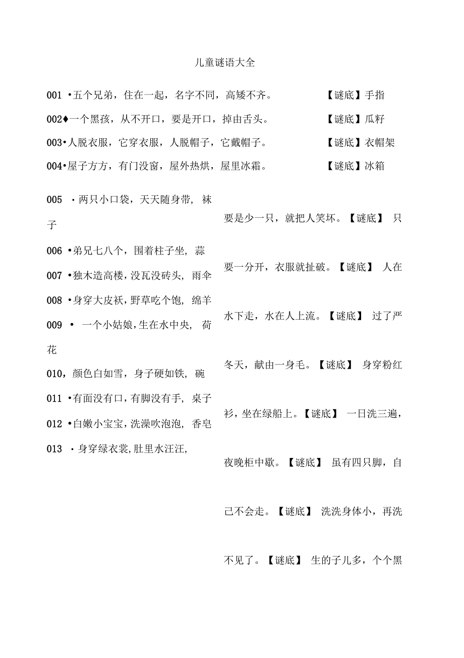 儿童谜语大全最最版_第1页