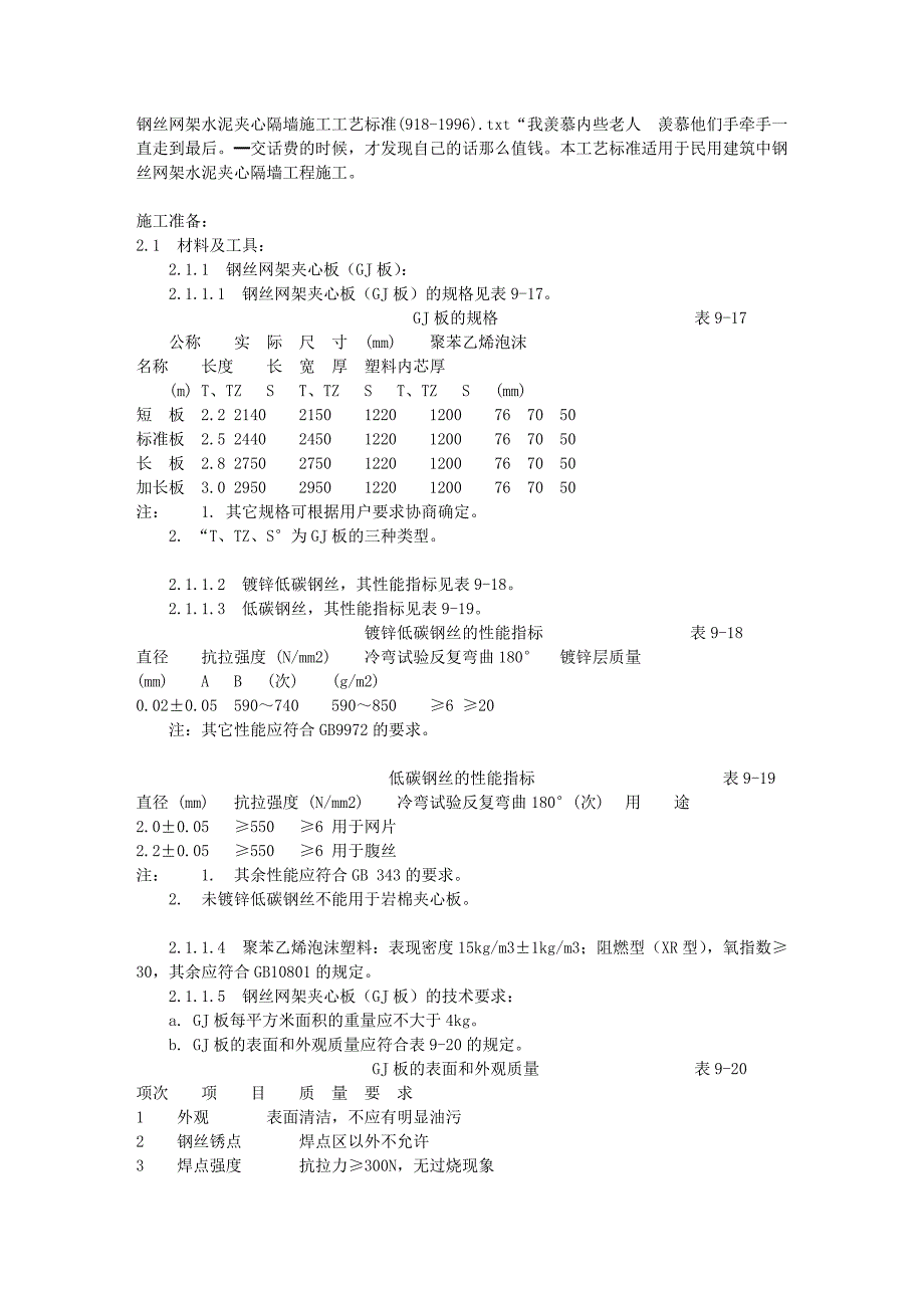 钢丝网架水泥夹心隔墙施工工艺标准_第1页