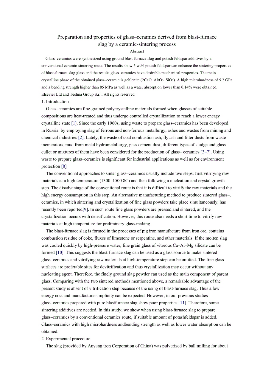 外文翻译中英文制备及鼓风炉产生的玻璃陶瓷渣性能烧结过程_第1页