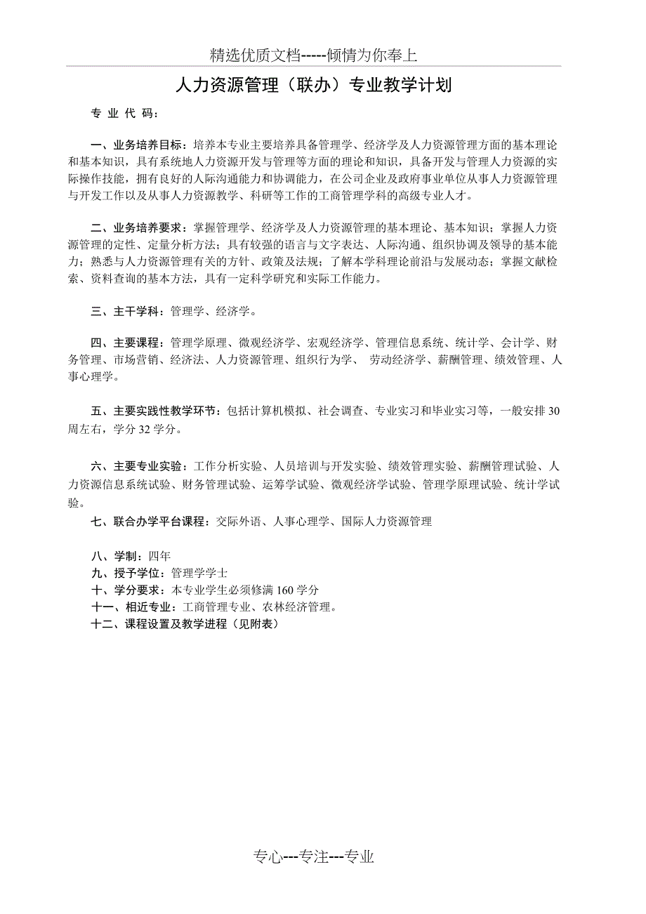 人力资源管理(联办)专业教学计划(共12页)_第1页