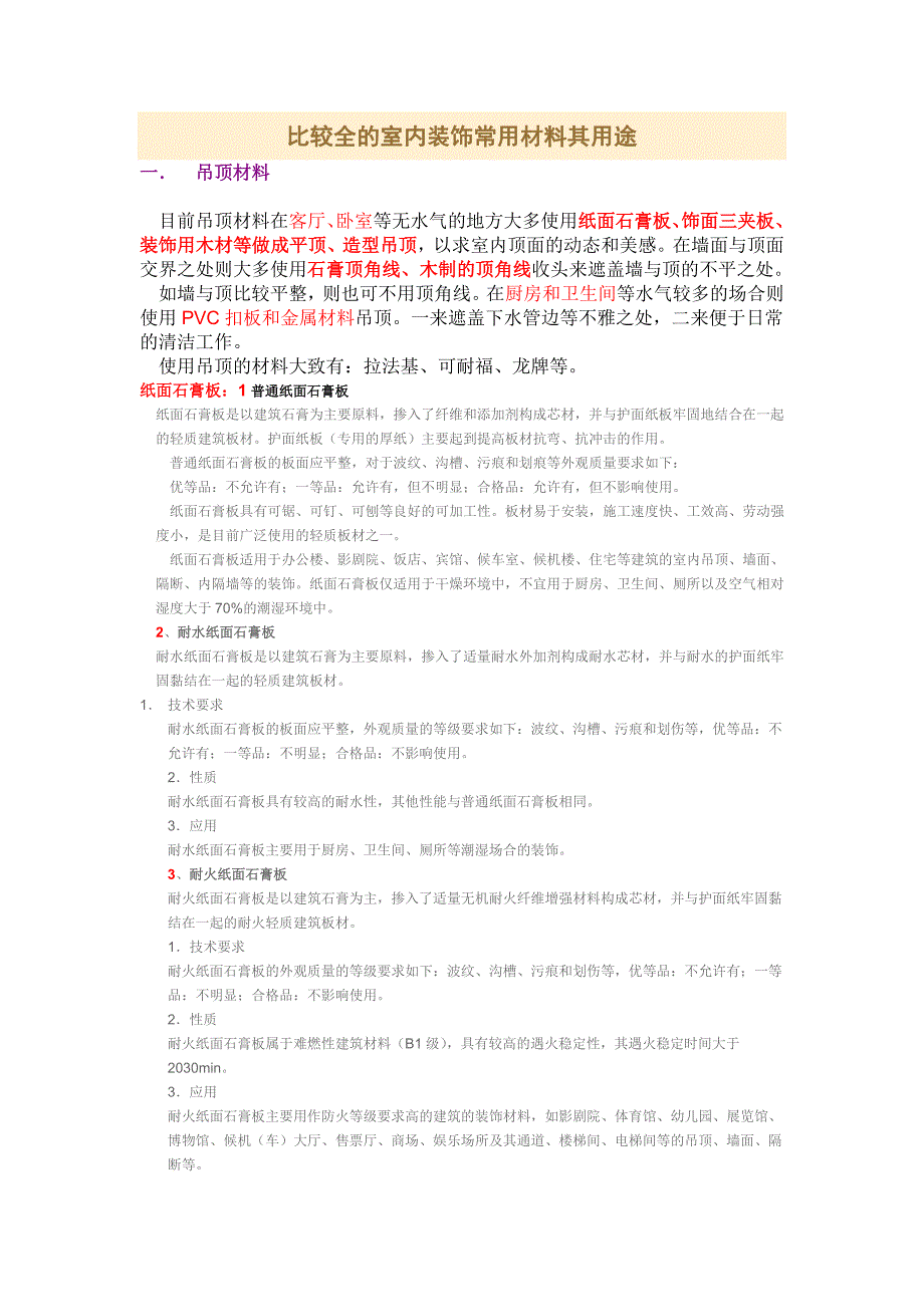 比较全的室内装饰常用材料其用途_第1页