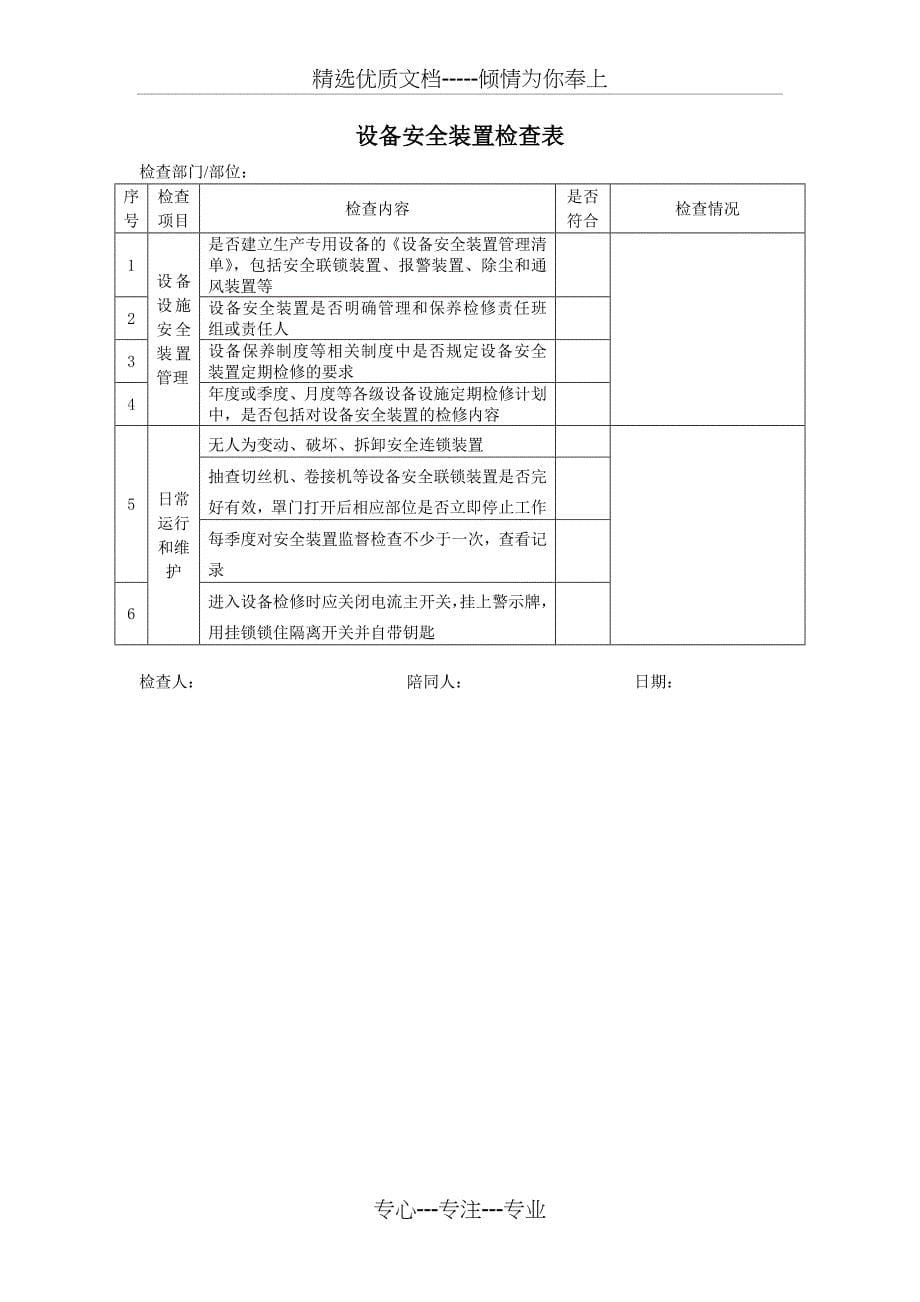 二季度检查表安防设施防雷设施设备安全装置_第5页