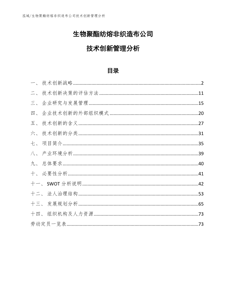 生物聚酯纺熔非织造布公司技术创新管理分析_第1页