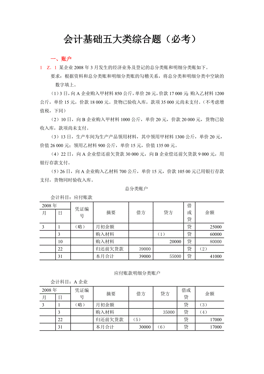 会计基础五大类综合题_第1页