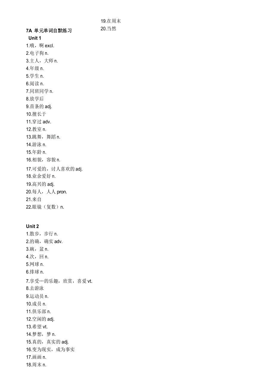 苏教版七年级上册英语词汇默写表_第1页