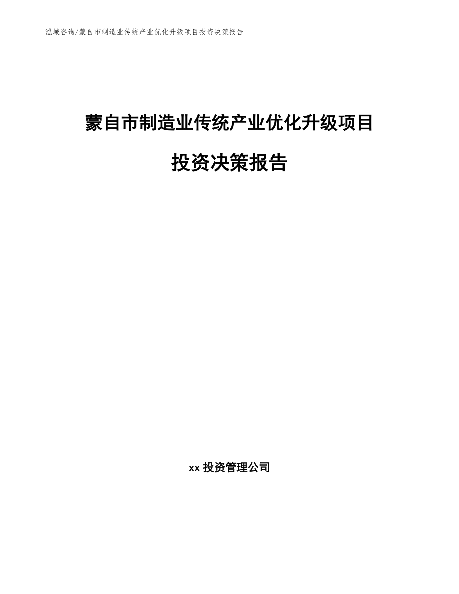 蒙自市制造业传统产业优化升级项目投资决策报告_第1页