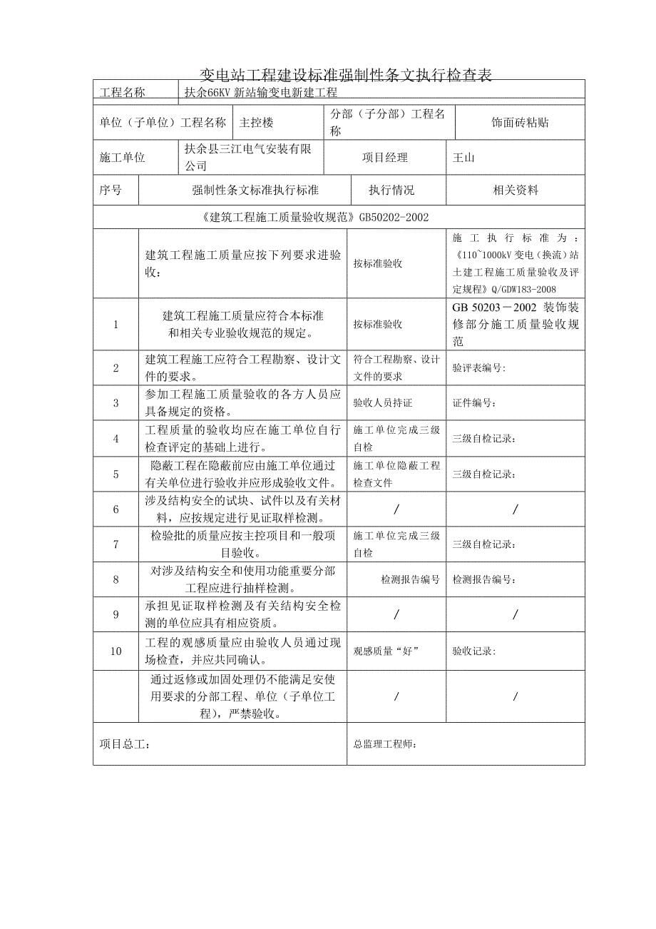 变电站工程建设标准强制性条文执行检查表_第5页