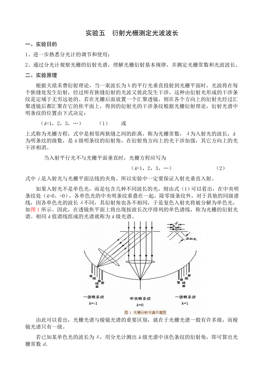 实验五衍射光栅测定光波波长_第1页