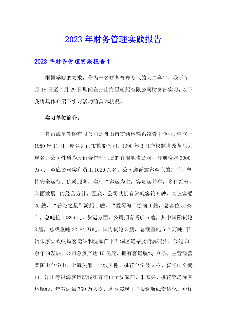 2023年财务管理实践报告_第1页