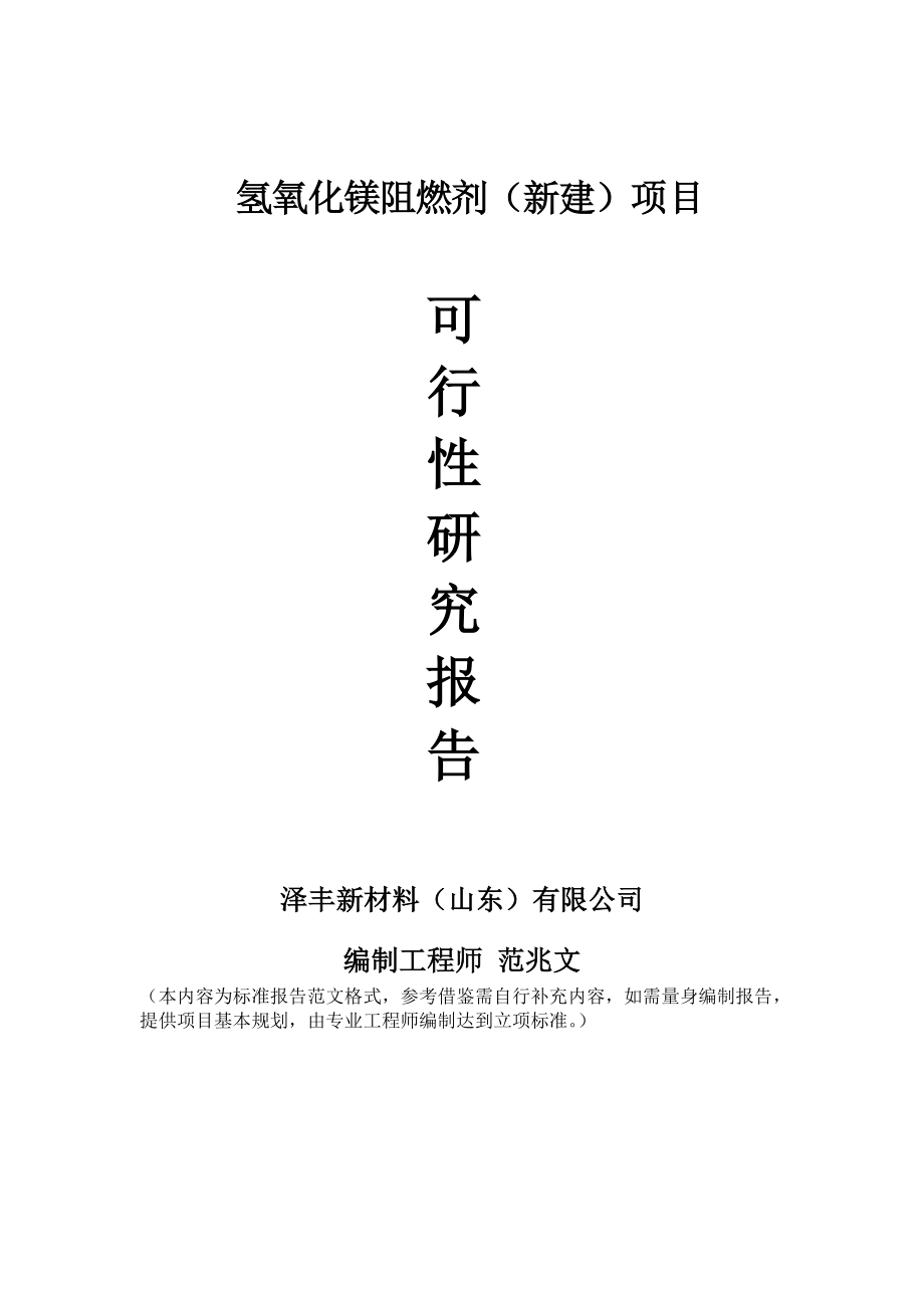 氢氧化镁阻燃剂新建项目可行性研究报告建议书申请格式范文.doc_第1页