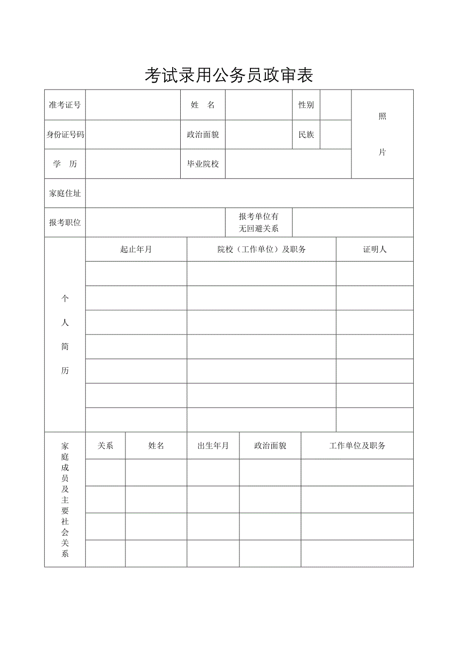 考试录用公务员政审表(模板)_第1页