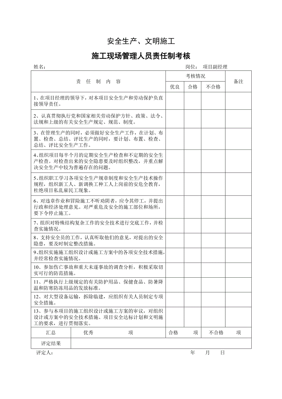 施工现场管理人员责任制考核办法_第3页