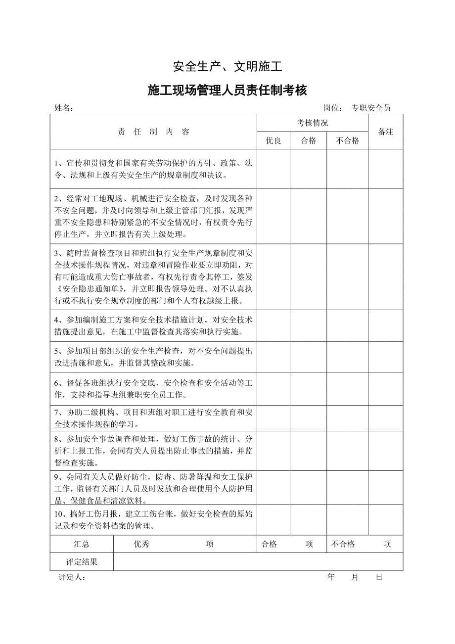 施工现场管理人员责任制考核办法_第5页