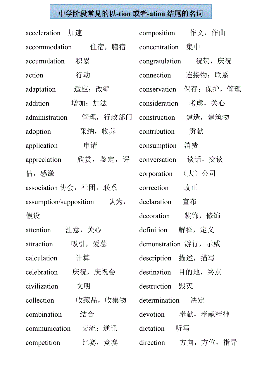 英语中以-tion或者-ation结尾的名词_第1页