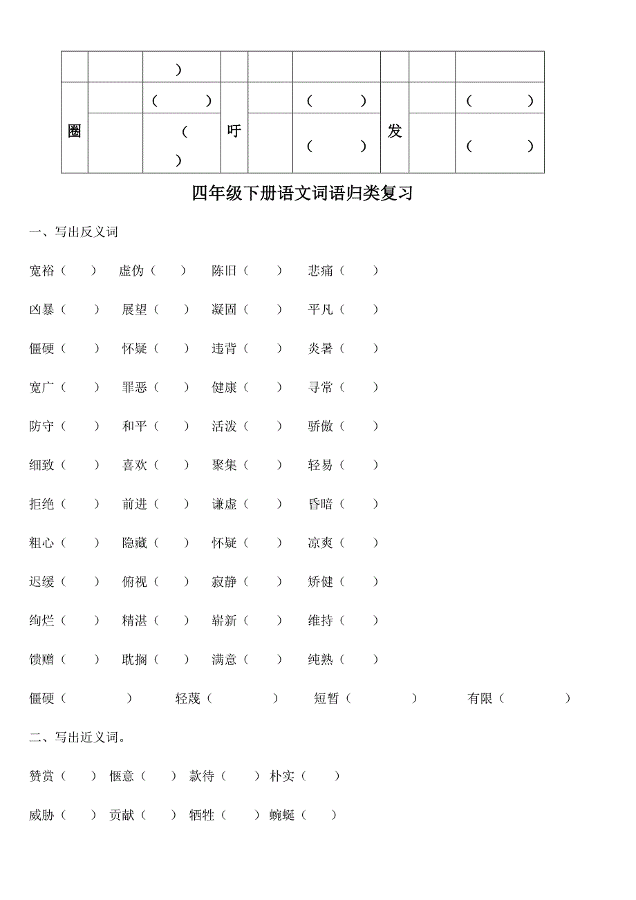 2024年人教版四年级下册字词句总复习题库_第3页