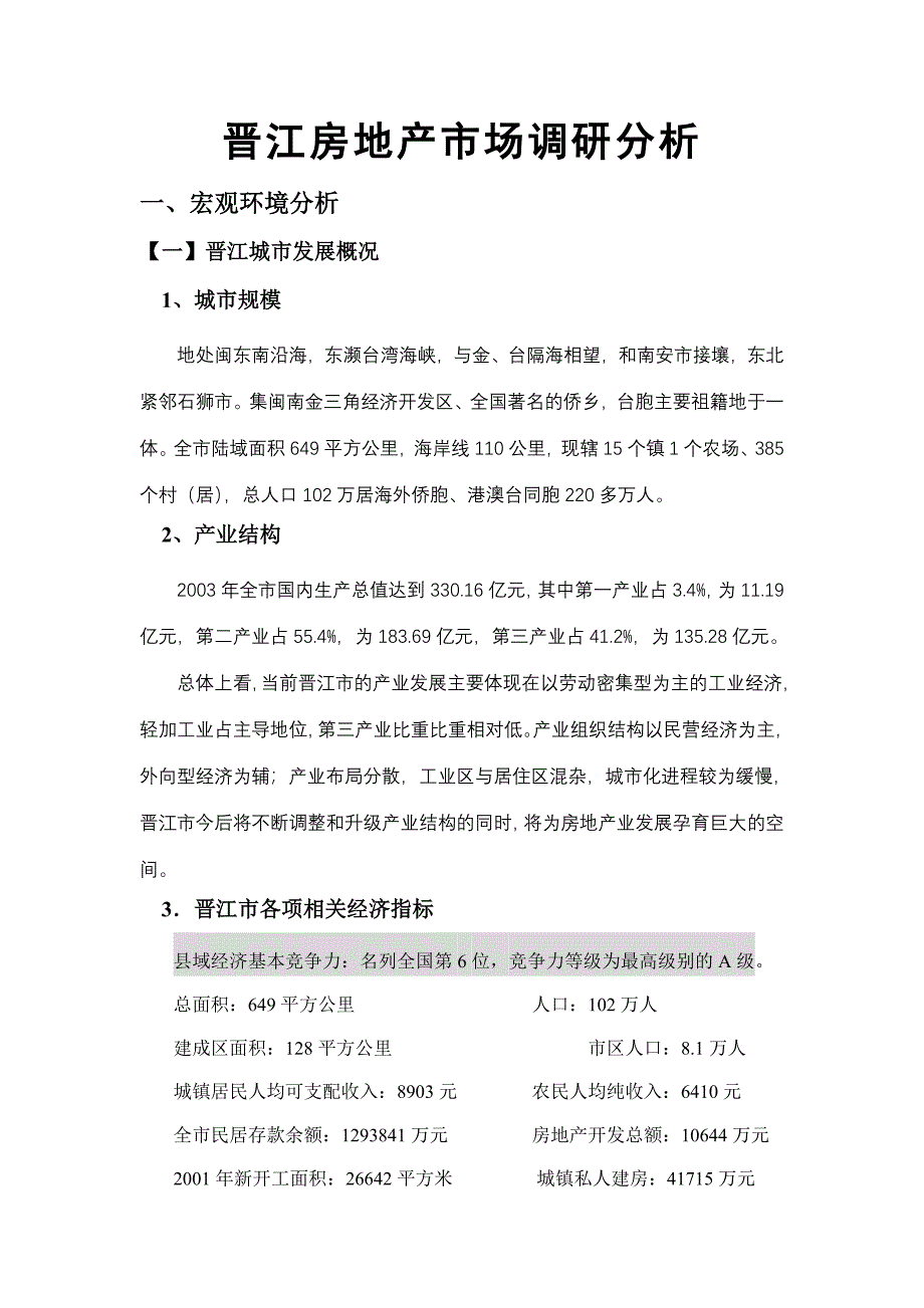 福建晋江房地产市场调研分析_第1页