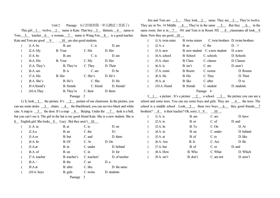 七年级英语完形填空100篇.doc_第2页