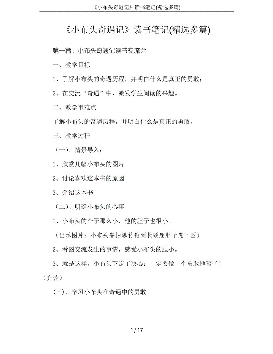 《小布头奇遇记》读书笔记_第1页