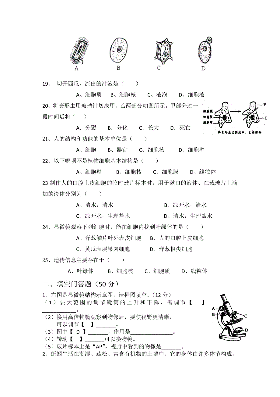 七年级上生物月考试卷_第3页