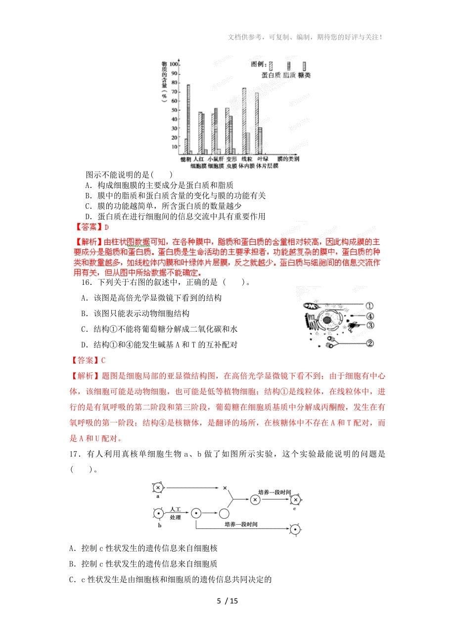 专题2细胞的基本结构、细胞的物质输入和输出_第5页