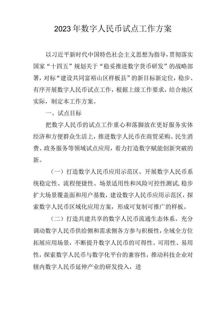 2023年数字人民币试点工作方案_第1页