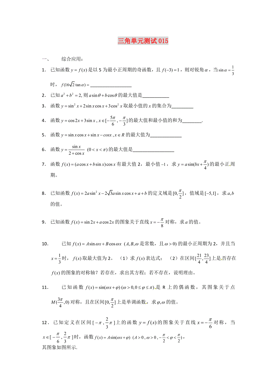 高中数学 精选单元测试卷集---三角单元测试15_第1页