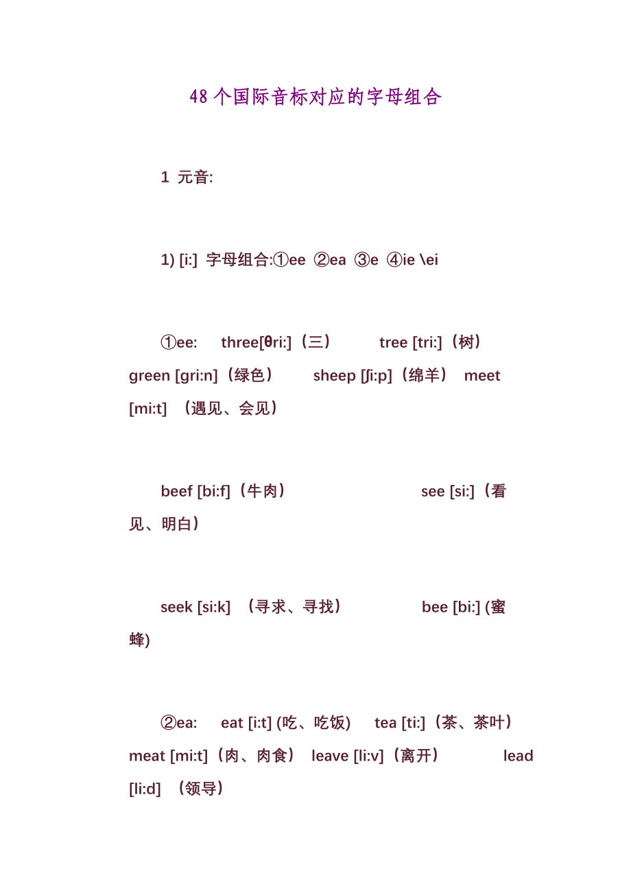 48个国际音标对应的字母组合_第1页