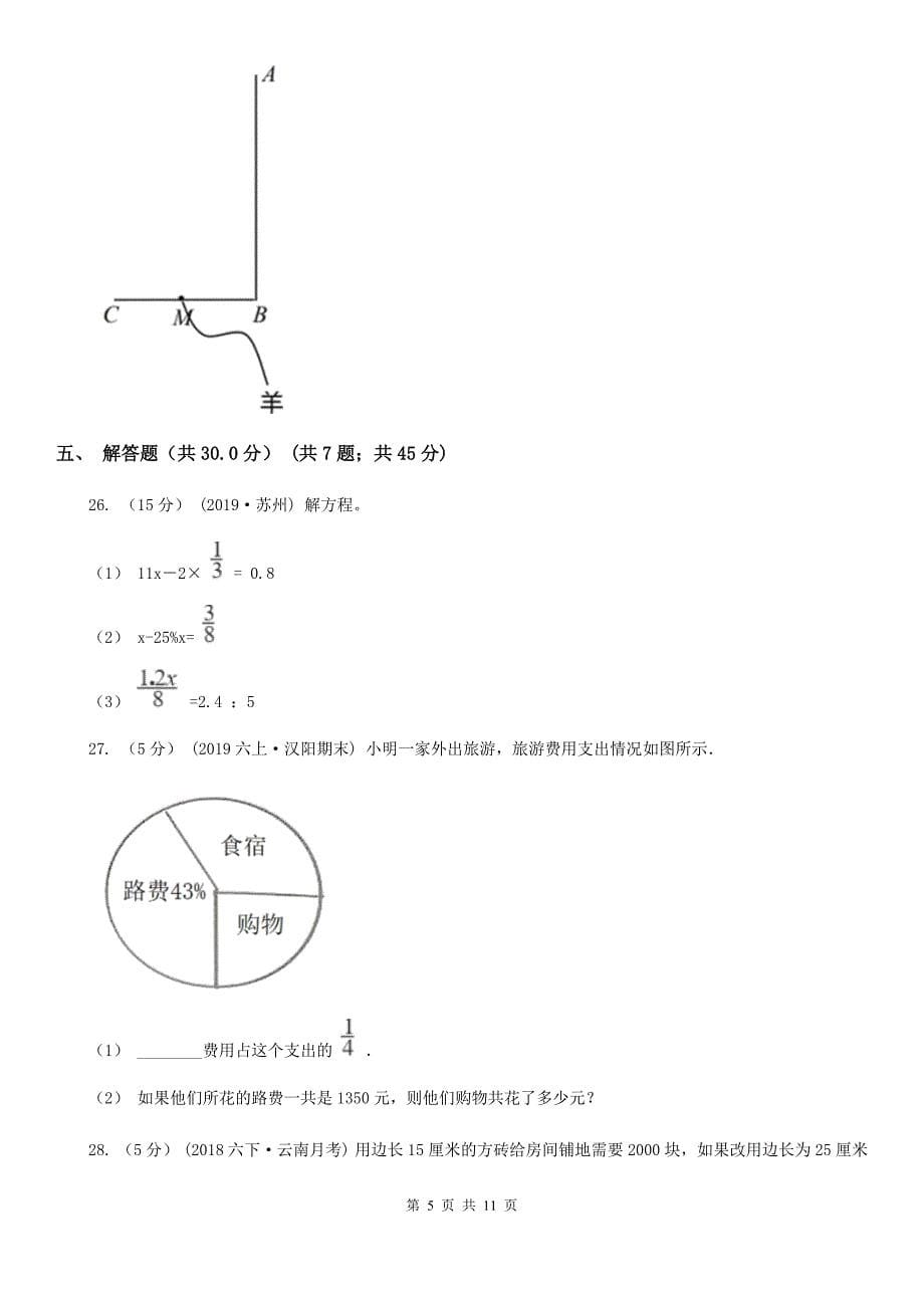 山东省济南市2020年（春秋版）小升初数学试卷（II）卷_第5页