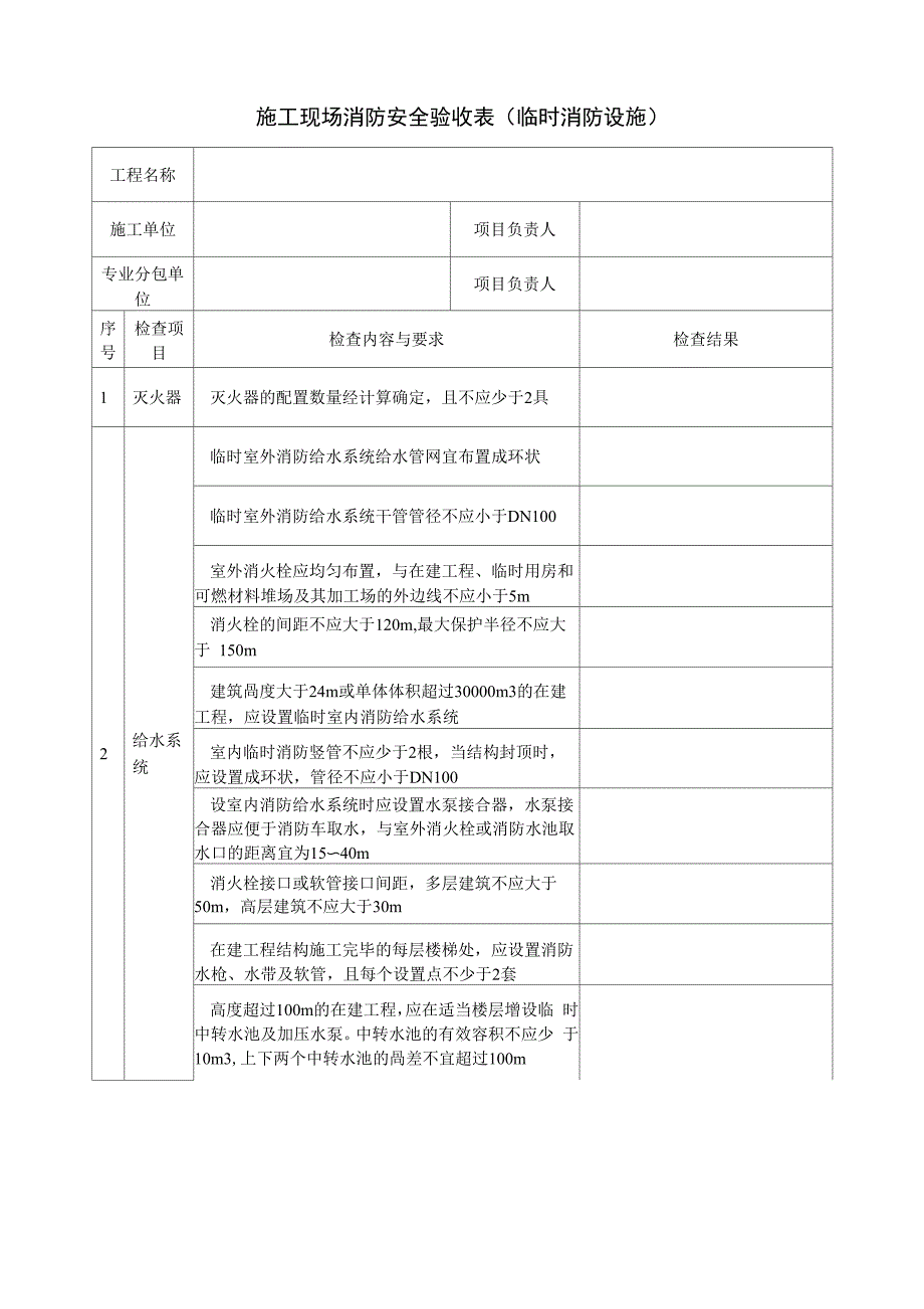 施工现场消防安全验收表(安全管理系列表)_第1页