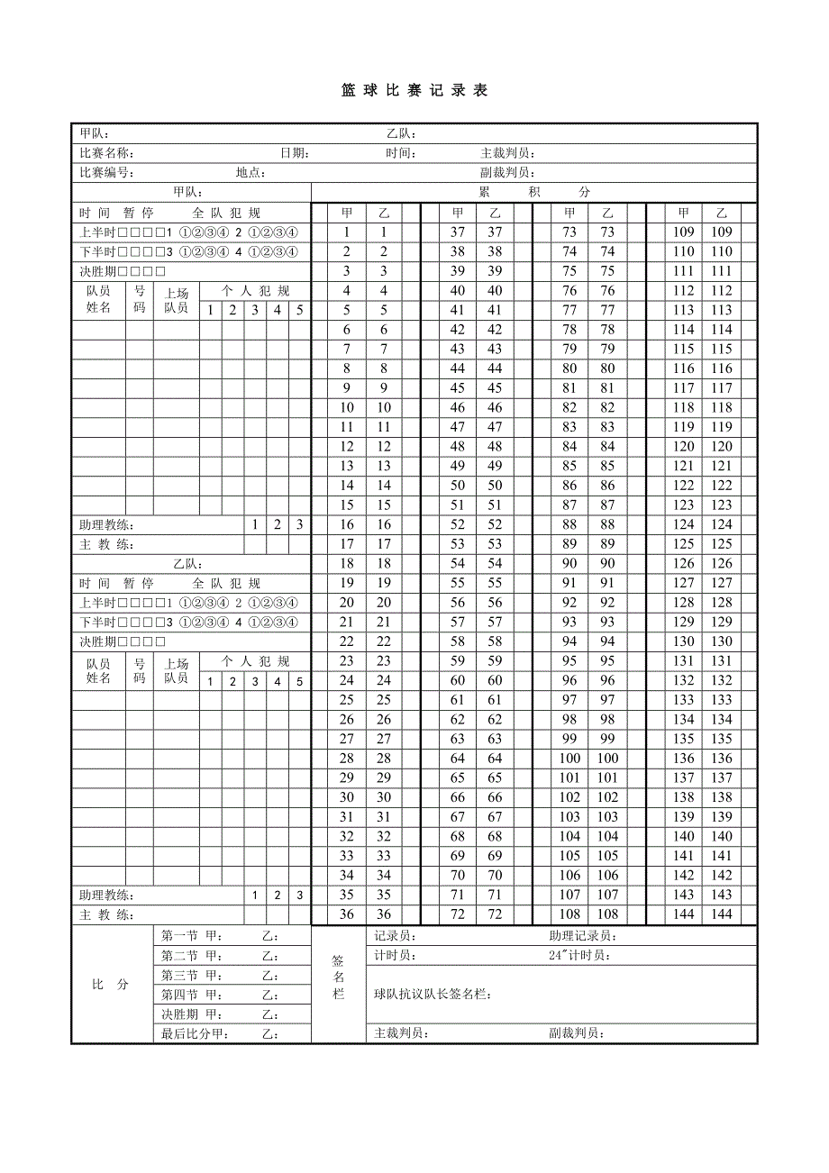 0-篮球比赛记录表_第1页