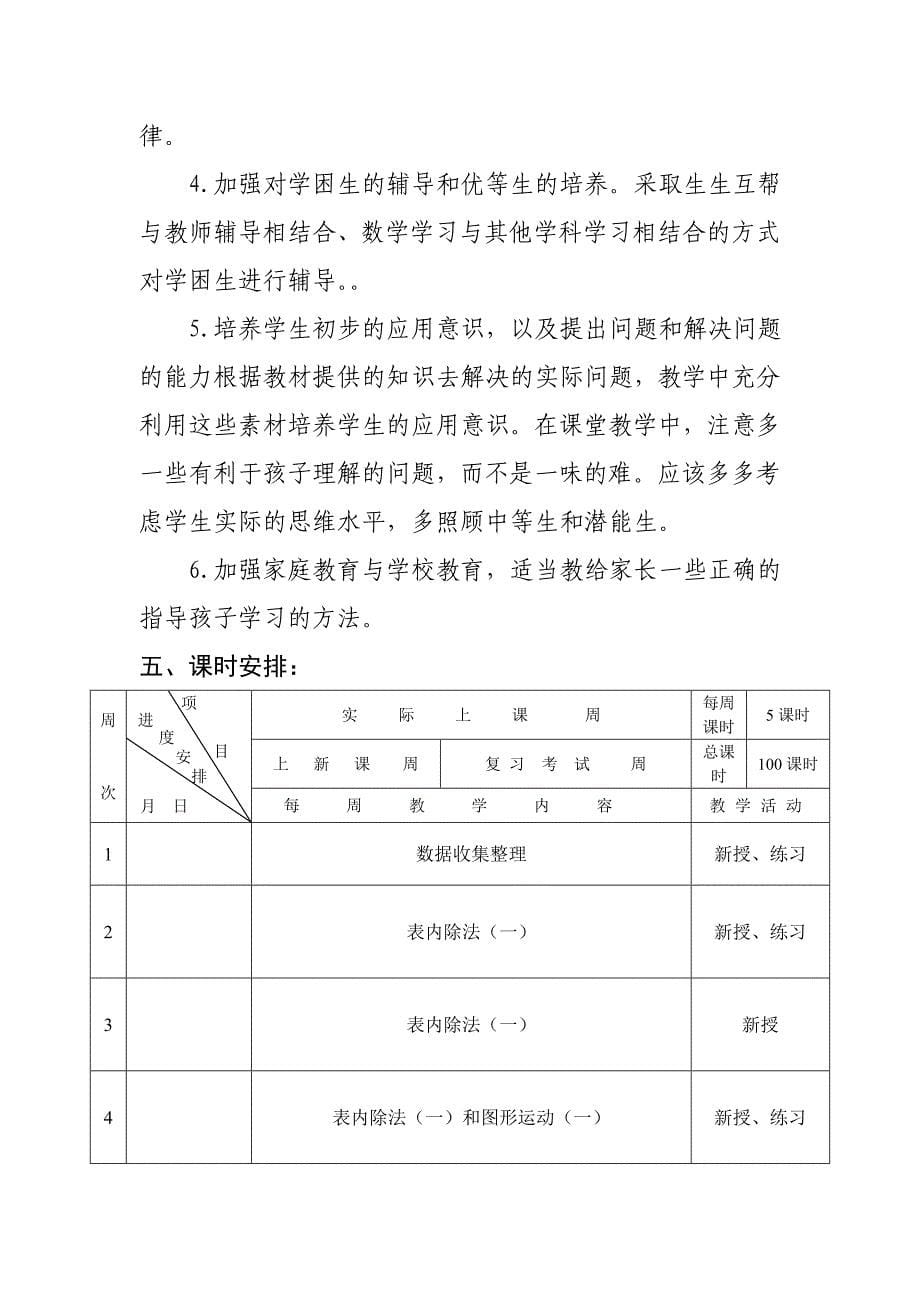 2015年新人教版数学二年级下册教学计划及进度.doc_第5页