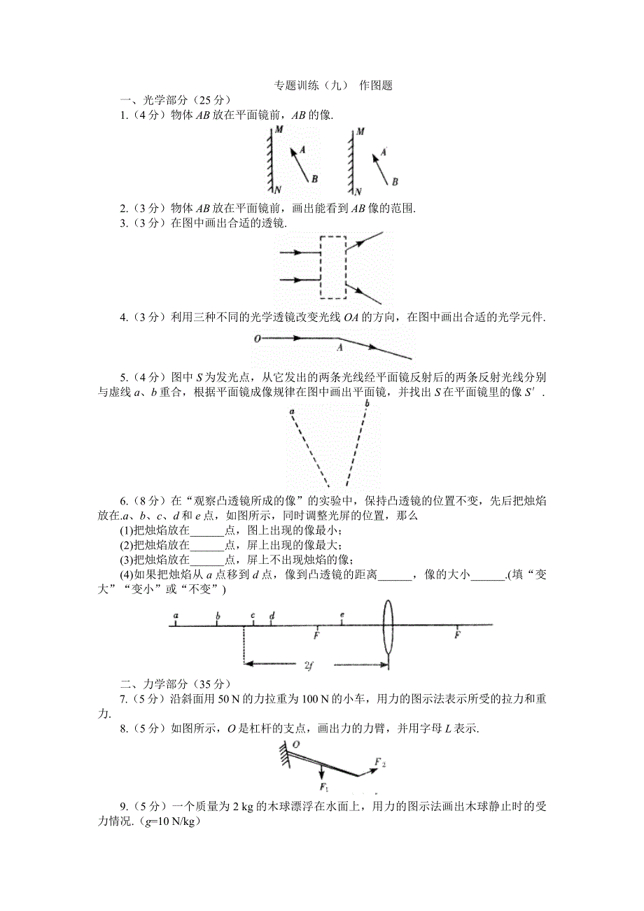 初中总复习优化训练人教修订版0304下学期物理专题训练九作图题附答案_第1页