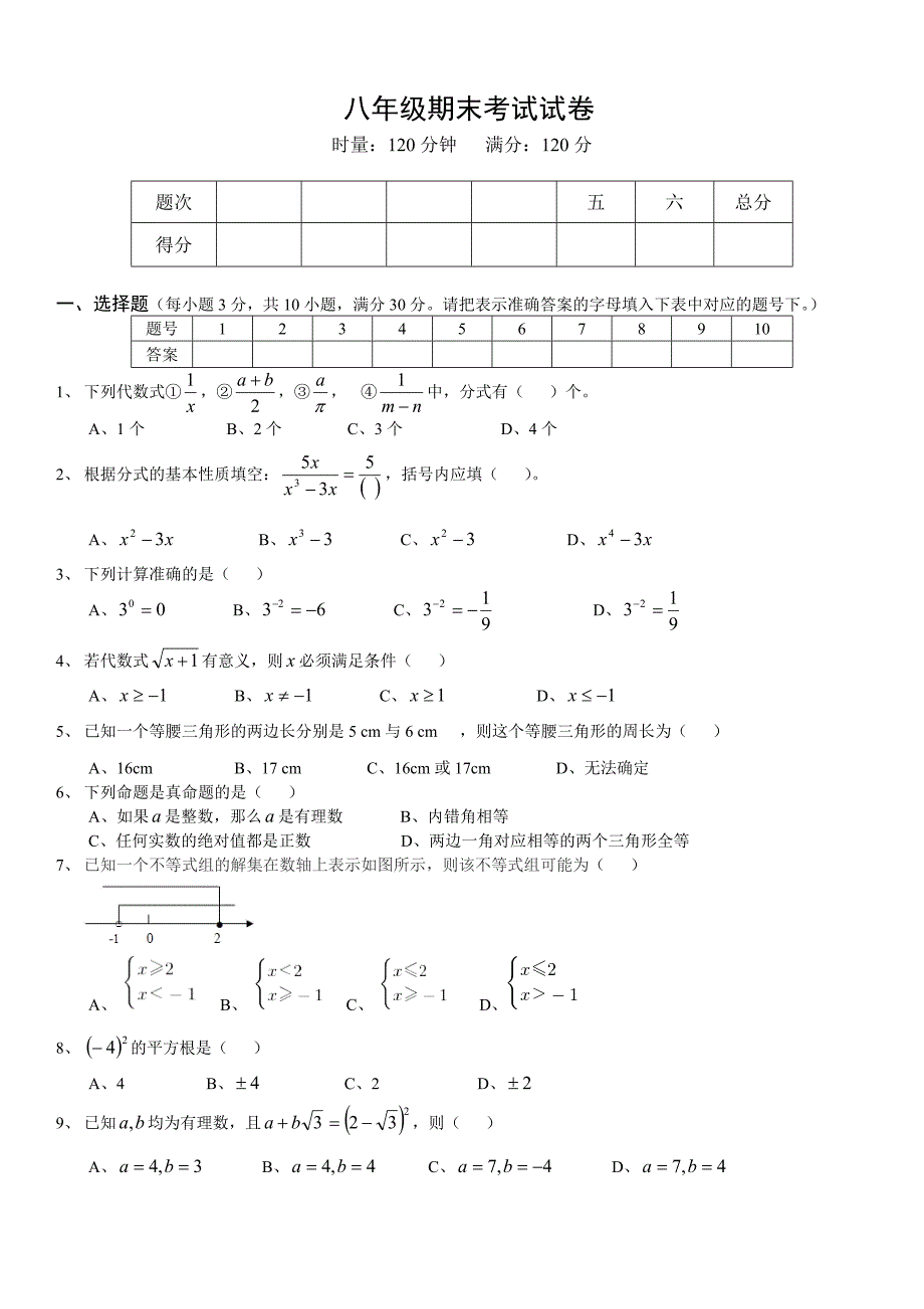 2015年下学期八年级期末试卷_第1页