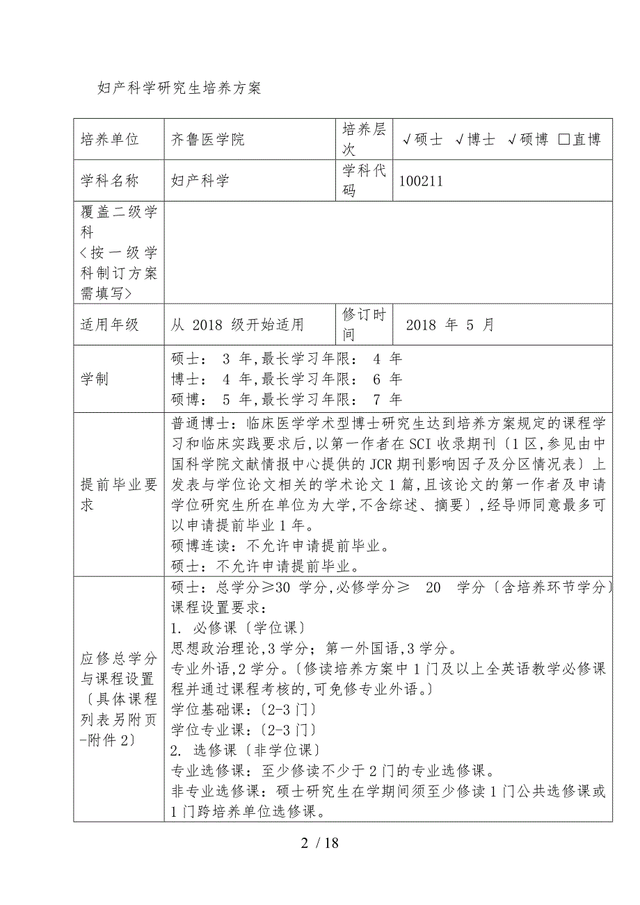 妇产科学研究生培养方案_第1页