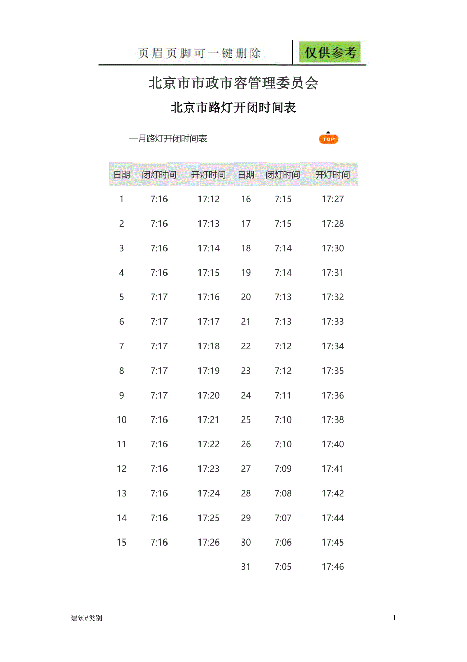 路灯开启时间实用材料_第1页