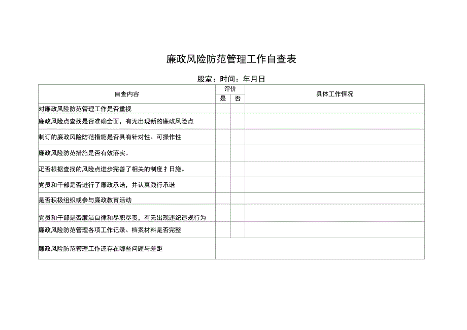 廉政风险防控自查表_第1页