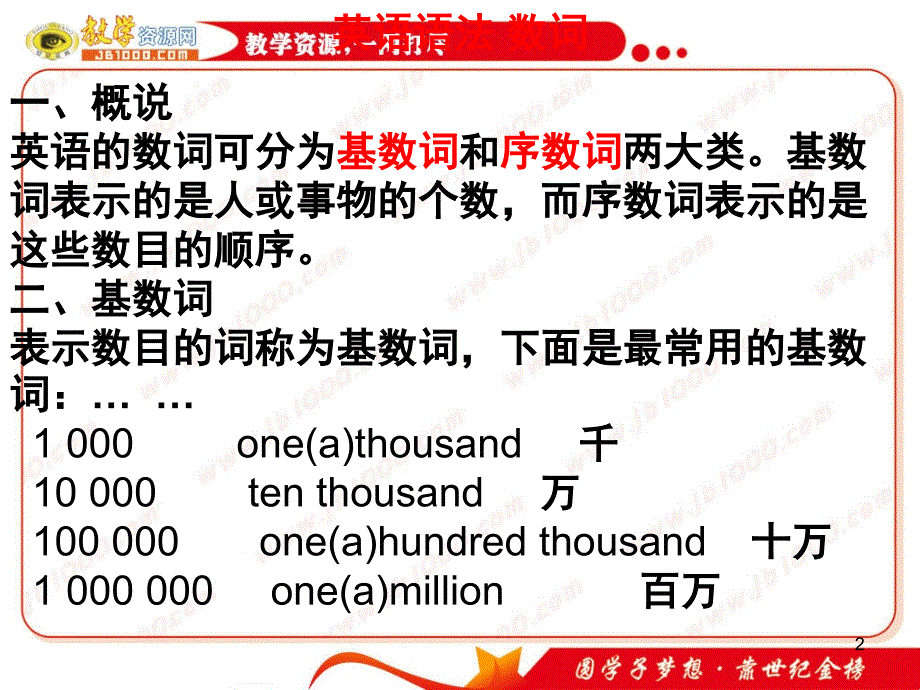 高中英语语法数词PPT课件_第2页