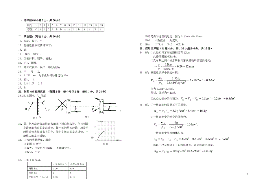 2012年秋八年级物理第一学期期末考试模拟试卷二 新人教版_第4页