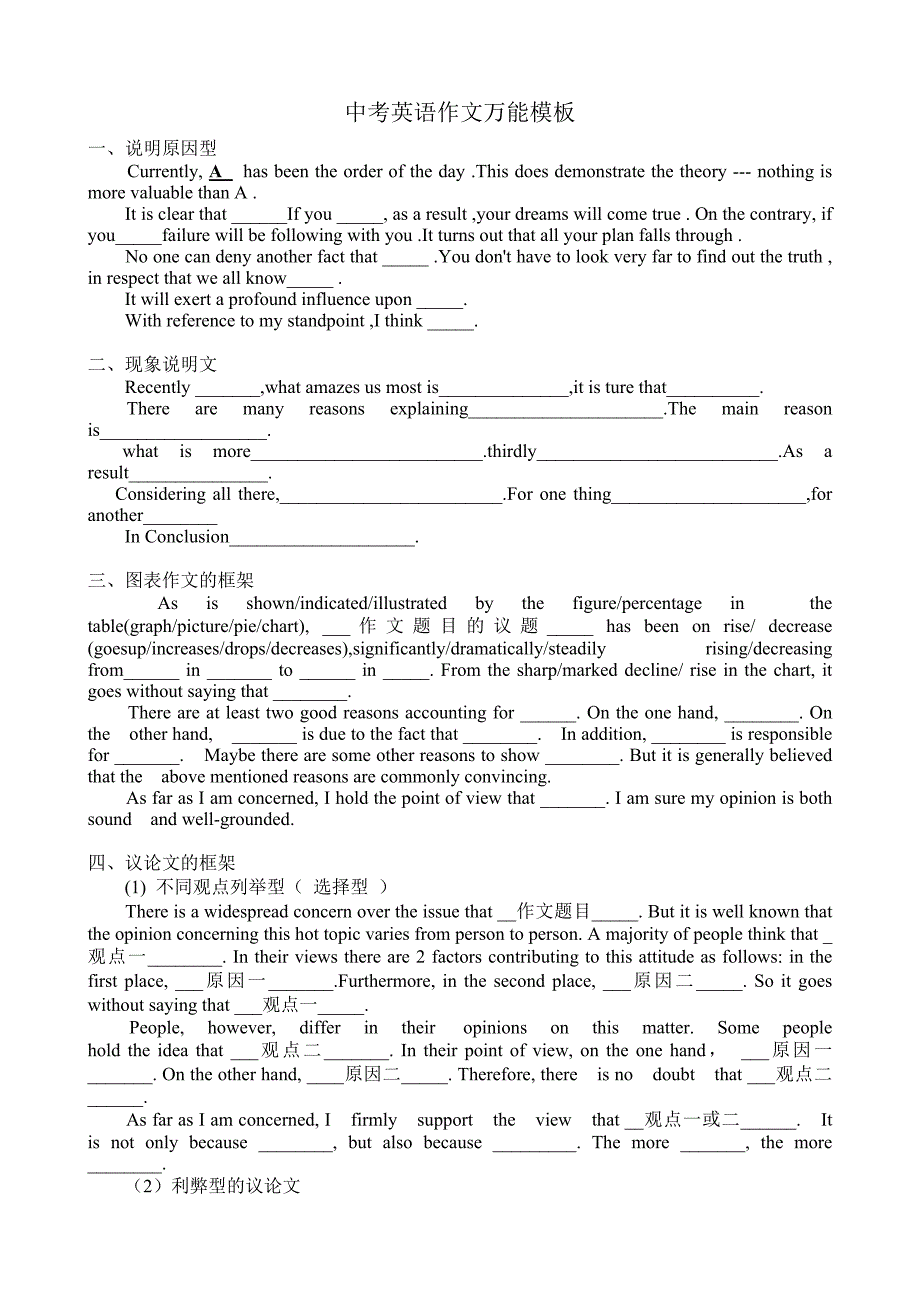 中考英语作文万能模板_第1页