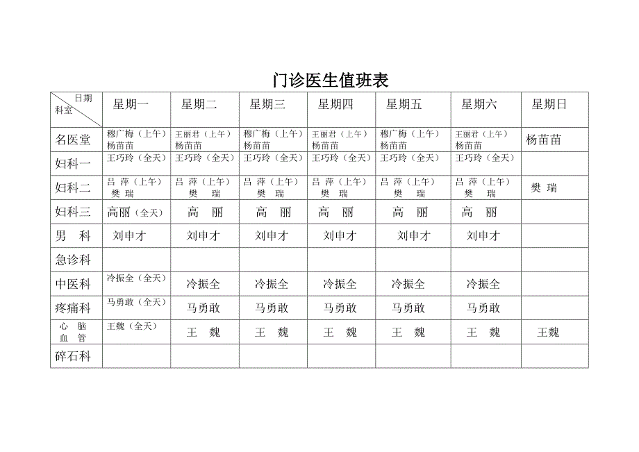 医生值班表.doc_第1页