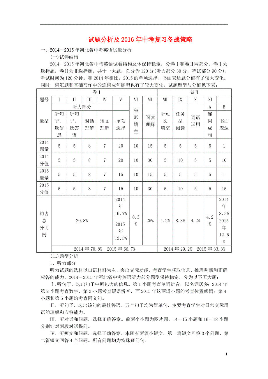 河北省中考英语 试题分析及复习备战策略.doc_第1页