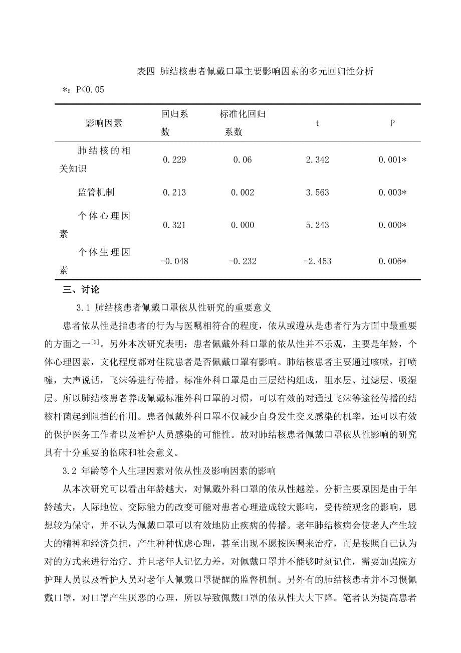 肺结核患者佩戴口罩的依从性及其影响因素的调查.doc_第5页