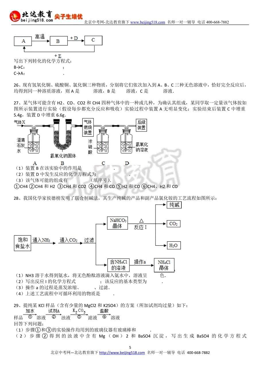 中考化学二轮精品复习试卷：物质检测推断分离提纯含答案和解析_第5页