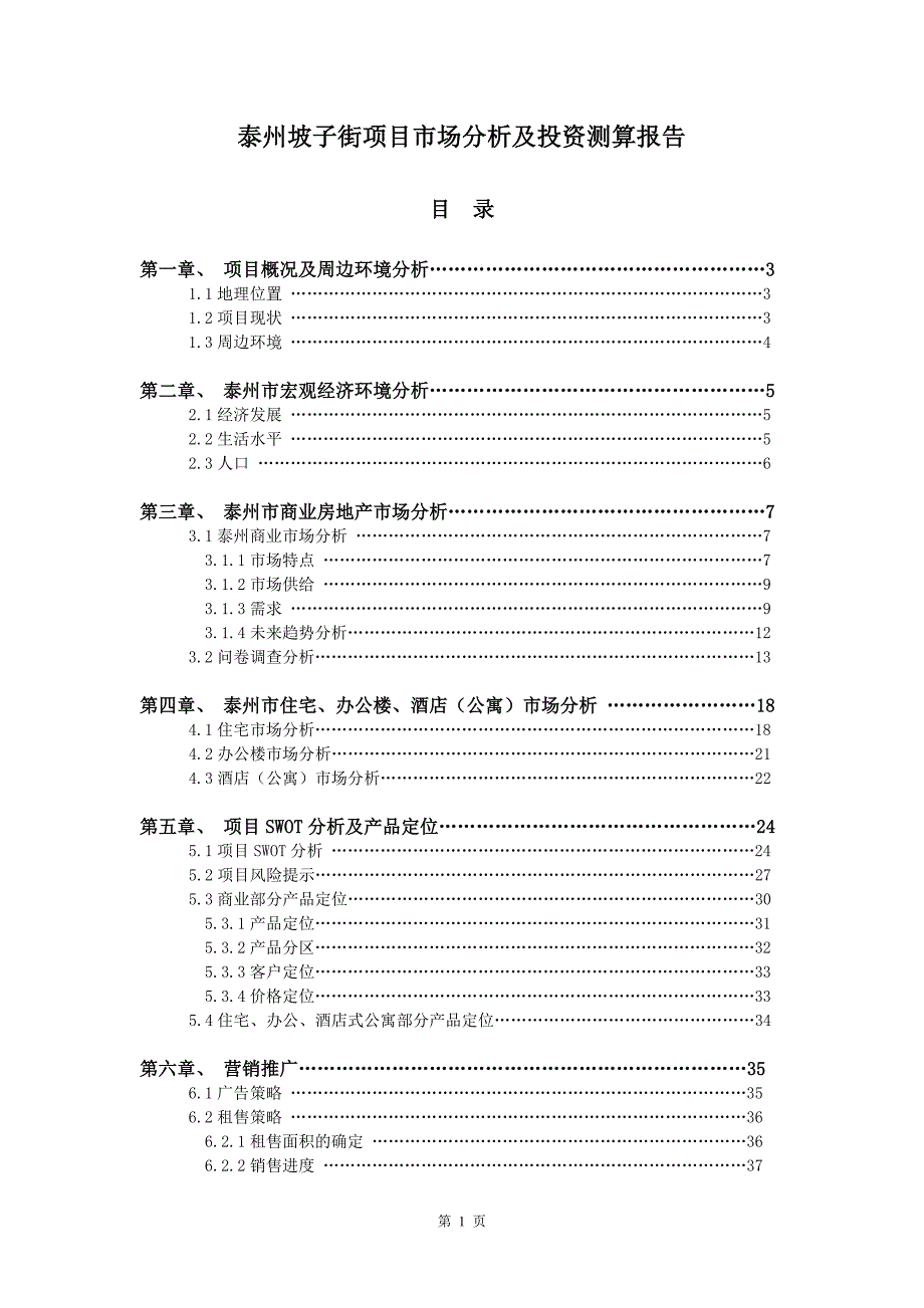 泰州坡子街项目市场分析及立项测算报告--本科毕业论文.doc_第1页