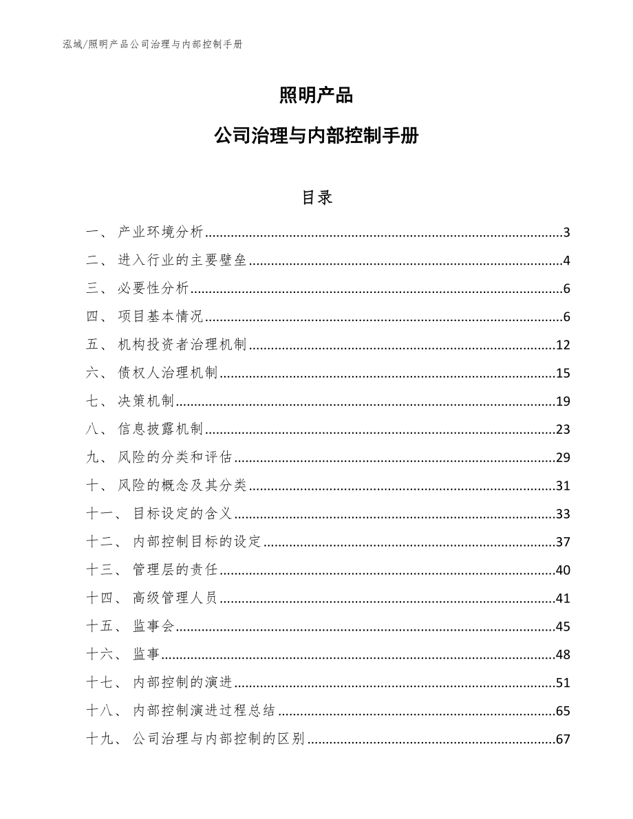 照明产品公司治理与内部控制手册（范文）_第1页