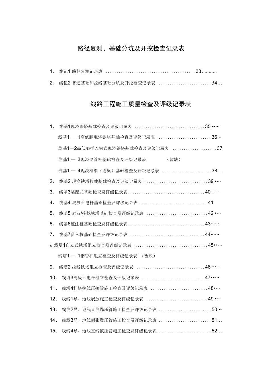 电力线路工程施工质量检查和评级记录表