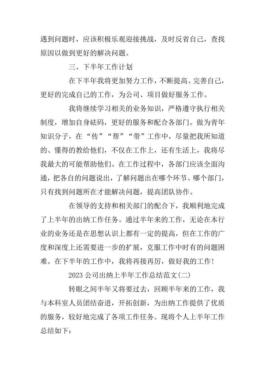 2023年公司出纳上半年工作总结范文_第3页