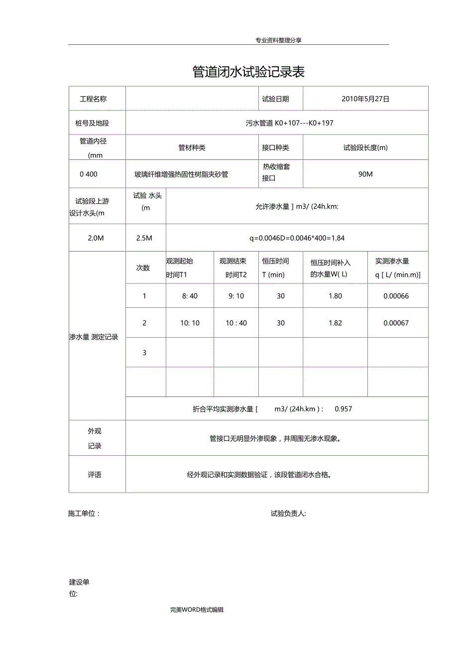 管道闭水试验记录文本表_第3页